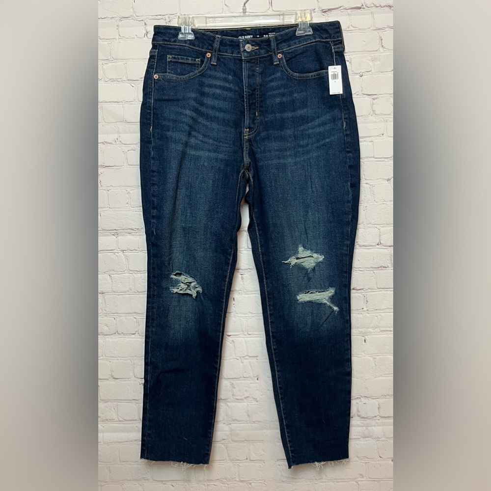 Old Navy High-Waisted Button-Fly O.G. Straight Ripped Cut-Off Jeans - Picture 1 of 16